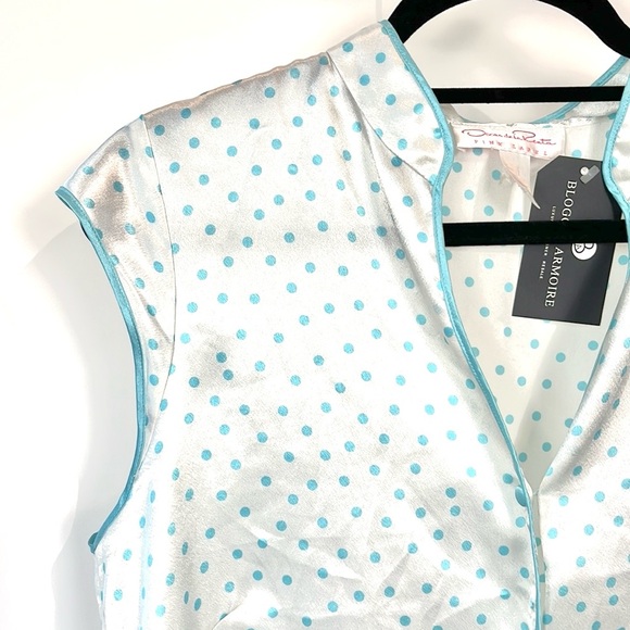 Oscar de la Renta Pink Label White Polka-Dot Cap-Sleeve Buttoned Blouse - Picture 3 of 8